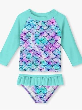 Kids Mermaid Scale Rash Guard Swim Set - Aqua/Turquoise